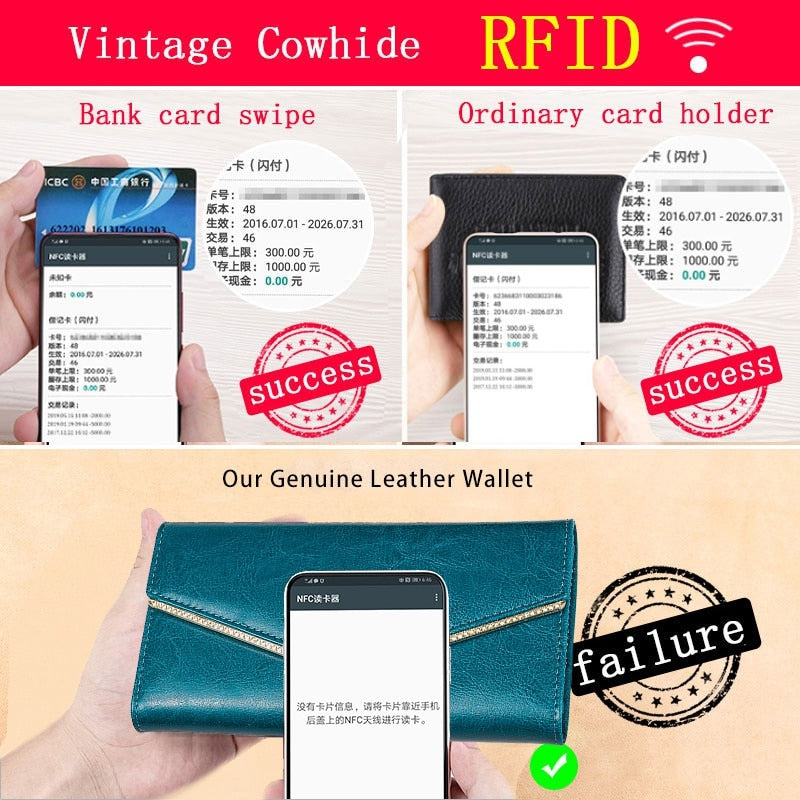 Fashion Genuine Leather Women Rfid Long Purse Female Clutches Money Wallets Handbag Cell Phone Card Holder