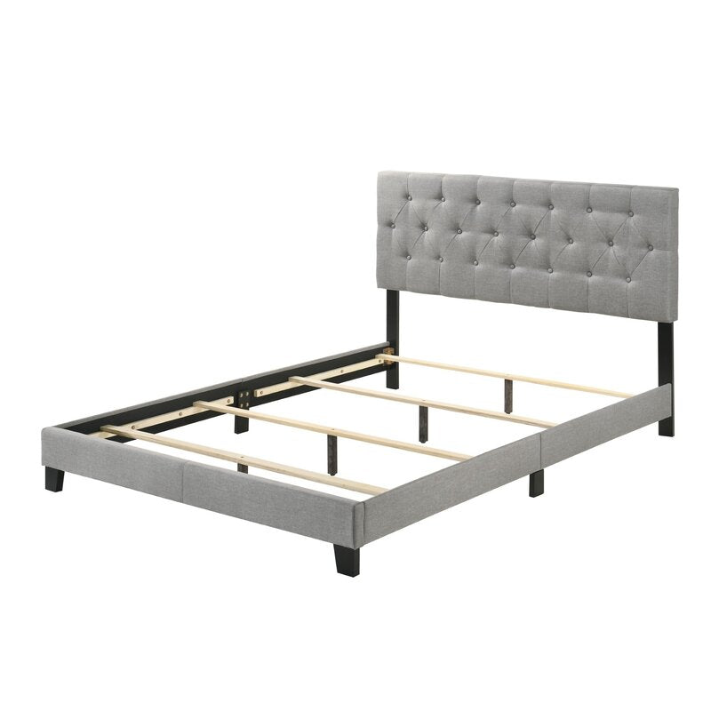 Upholstered Platform Bed with Padded Headboard, Box Spring Needed, Linen Fabric, Bedroom Furniture Twin/Queen Size Gray