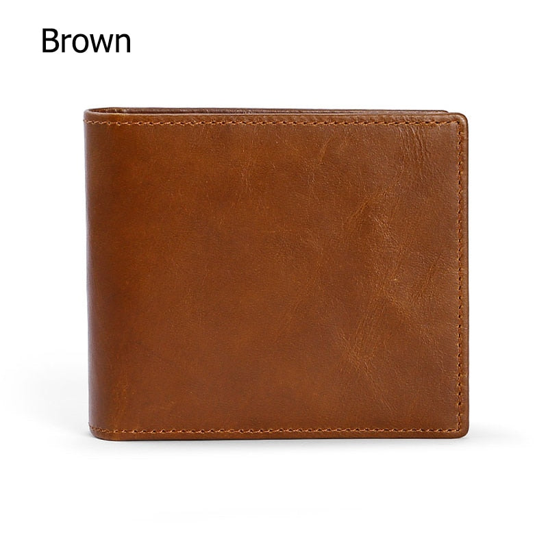 RFID Blocking Men&#39;s Oil Wax Skin Wallet Man Vintage Cow Genuine Leather Wallet Male Handmade Billfold Coin Purse Short Wallet