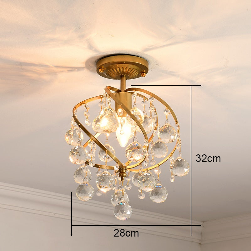 Modern Gold Crystal Small Round Ceiling Chandelier For Corridor Aisle Balcony Bedroom Living Room Led Home Indoor Light Fixtures