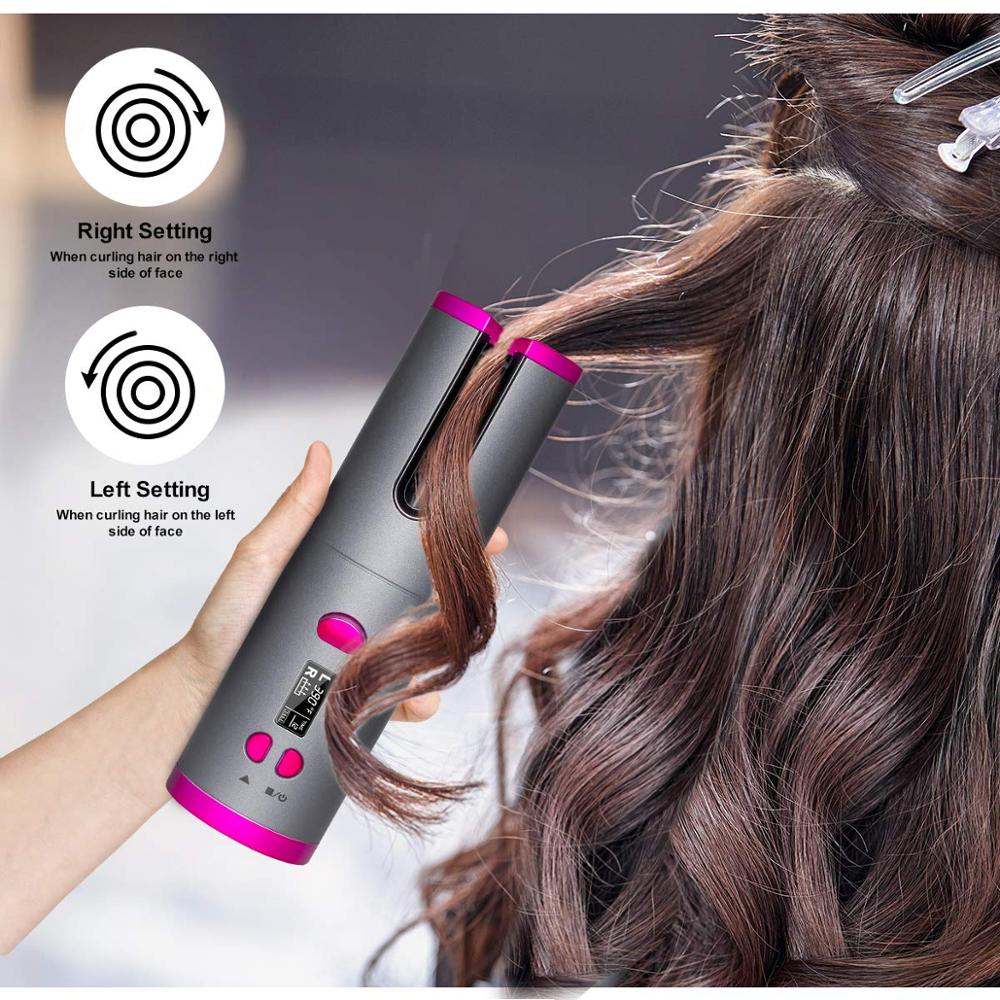 Hair Curlers Cordless Automatic Hair Curler Iron USB Rechargeable LCD Display Wireless Ceramic Rotating Curling Iron Hair Tools