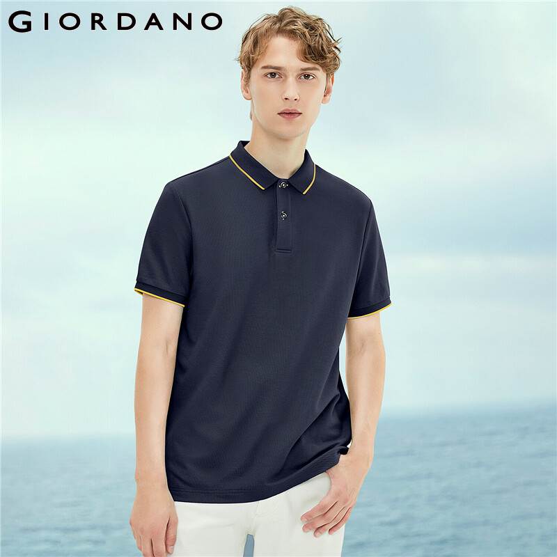 Giordano Men Polos Tipping Short Sleeve Polo Shirt Mesh Structure Ribbed Flat Collar Contrast Cauasual Polo 01011425