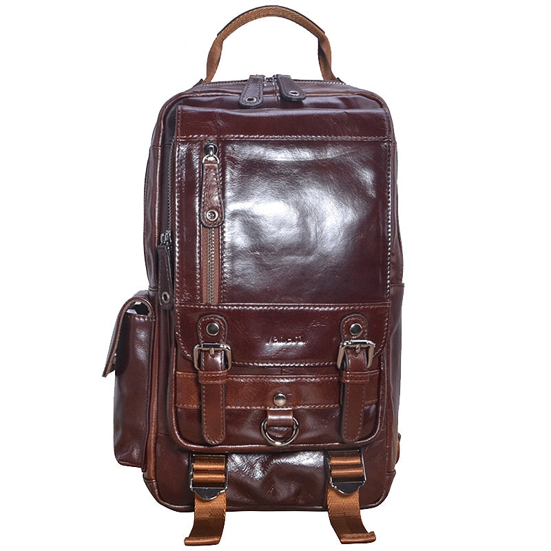 Genuine Leather Men&#39;s Bag Leather Backpack Men Chest Bag Small Casual Shoulder Bags Male Vintage Small Backpacks Cow Leather