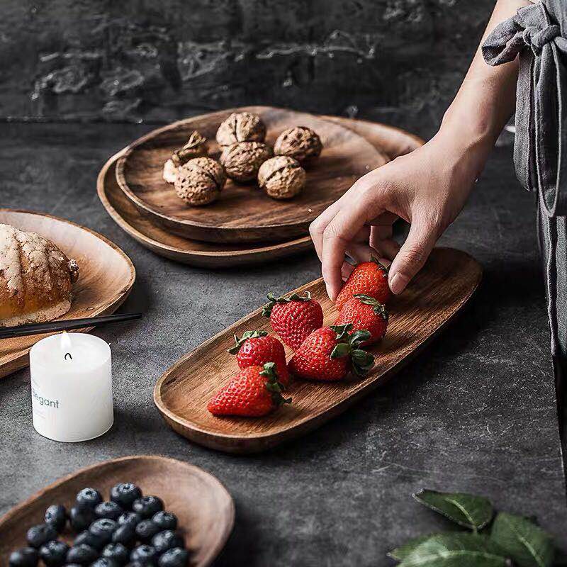 Whole Wood lovesickness Wood Irregular Oval Solid Wood Pan Plate Fruit Dishes Saucer Tea Tray Dessert Dinner Plate Tableware Set