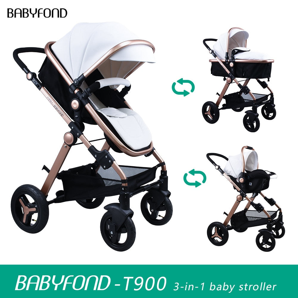 Babyfond Baby Stroller 3 in 1 High Landscape Baby Cart PU Leather Stroller With Car Seat 2 in 1 Luxury Baby Stroller CE Safety
