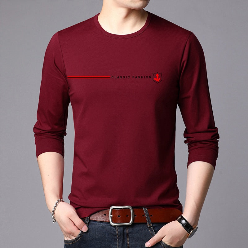 Top Quality New Fashion Brand 95% Cotton 5% Spandex t Shirt For Men O Neck Plain Slim Fit Long Sleeve Tops Casual Men Clothes