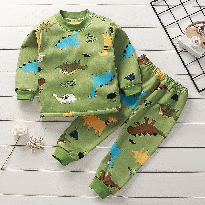 Winter Children Clothing Sets Warm Fleece Pajamas For Boys Girls Thicken Kids Dinosaur Sleepwear Baby Thermal Underwear Pyjamas