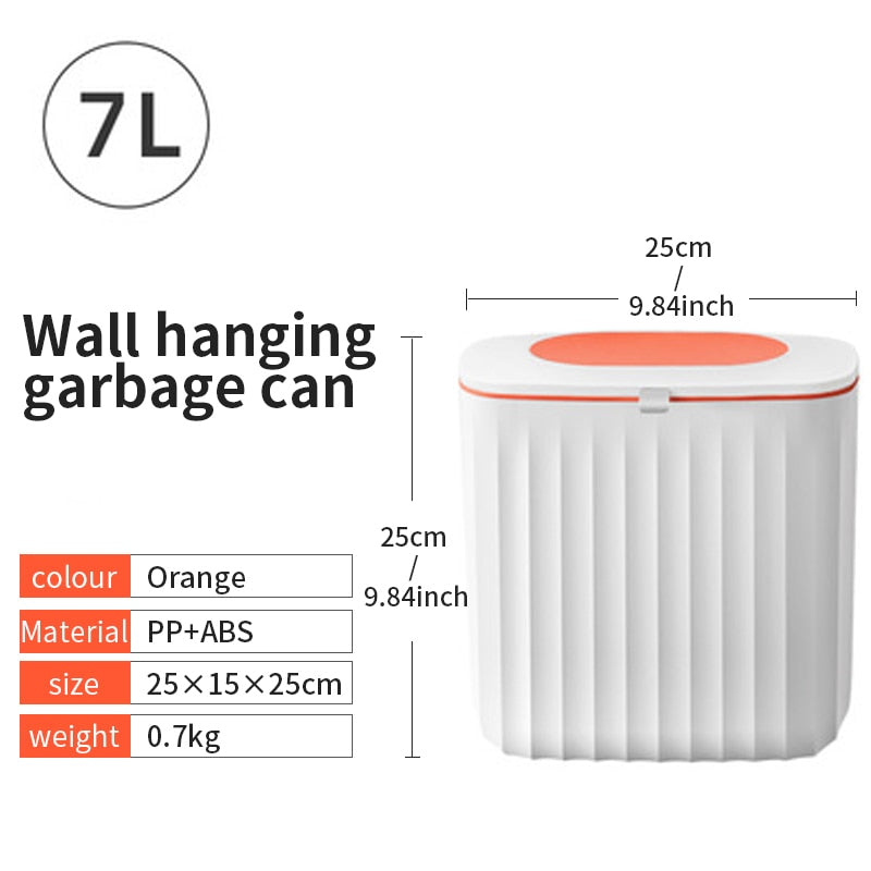 Hanging Trash Can 7L Kitchen Cabinet Door Garbage Bin Wall Mounted Under Sink Trash Can Kitchen Compost Bin