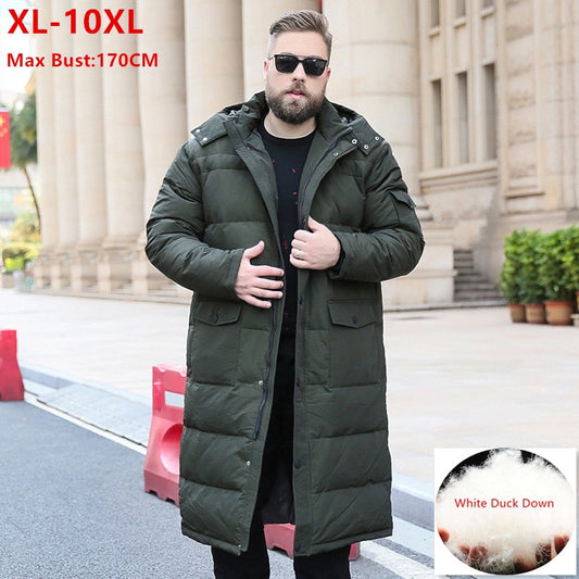 Extra Long Winter White Down Jacket Men 2020 86% Black Cargo Thick Coat Hooded Warm Male Plus Size 6XL 7XL 8X 9XL 10XL Clothing