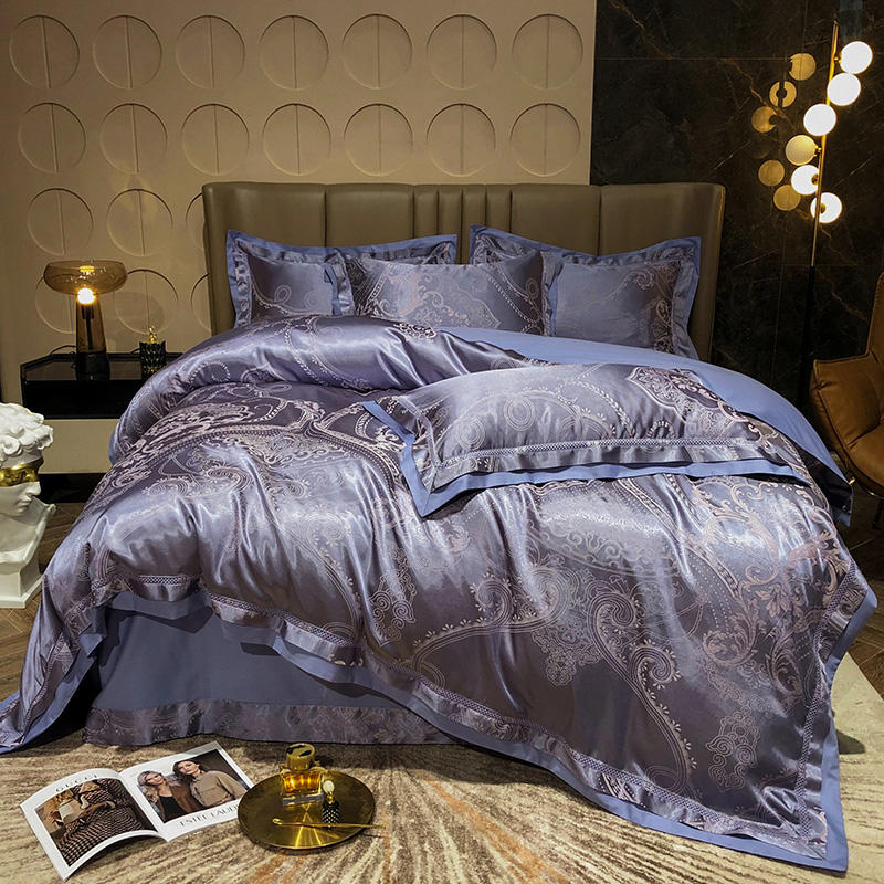 Sliver Gold Luxury Silk Satin Jacquard duvet cover bedding set queen king size Embroidery bed set bed sheet/Fitted sheet set