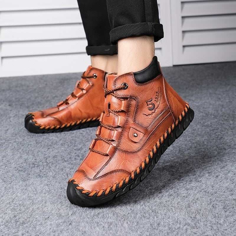 High Quality Leather Men Boots Warm Plush Snow Boots Winter Boots Work Shoes Men&#39;s Footwear Rubber Ankle Boots Sneakers Size 48