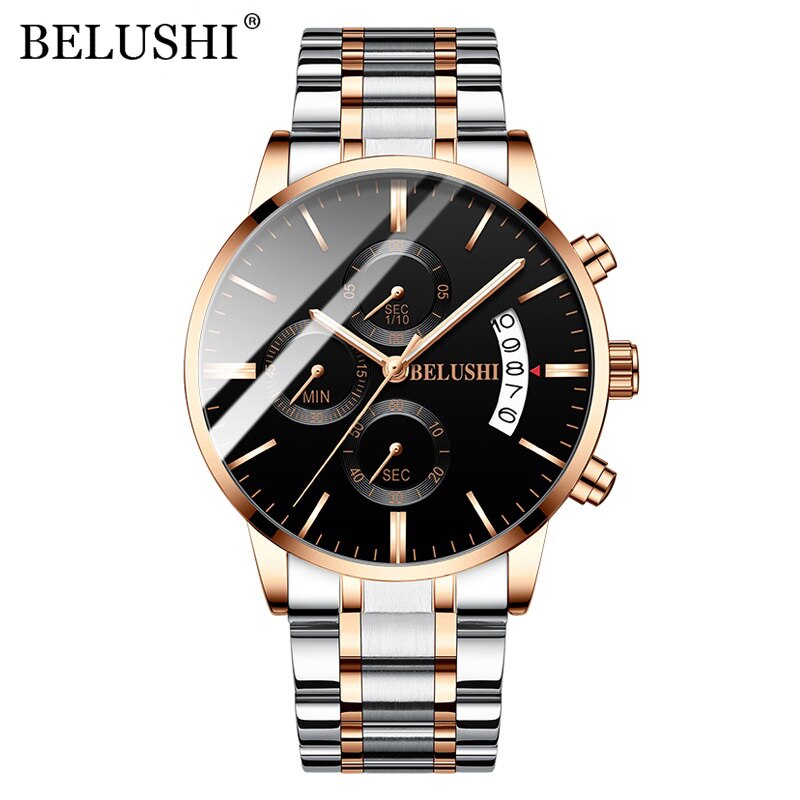 BELUSHI Mens Watches Full Steel Chronograph Waterproof Sport Quartz Watch Men Top Brand Luxury Wristwatches Relogio Masculino