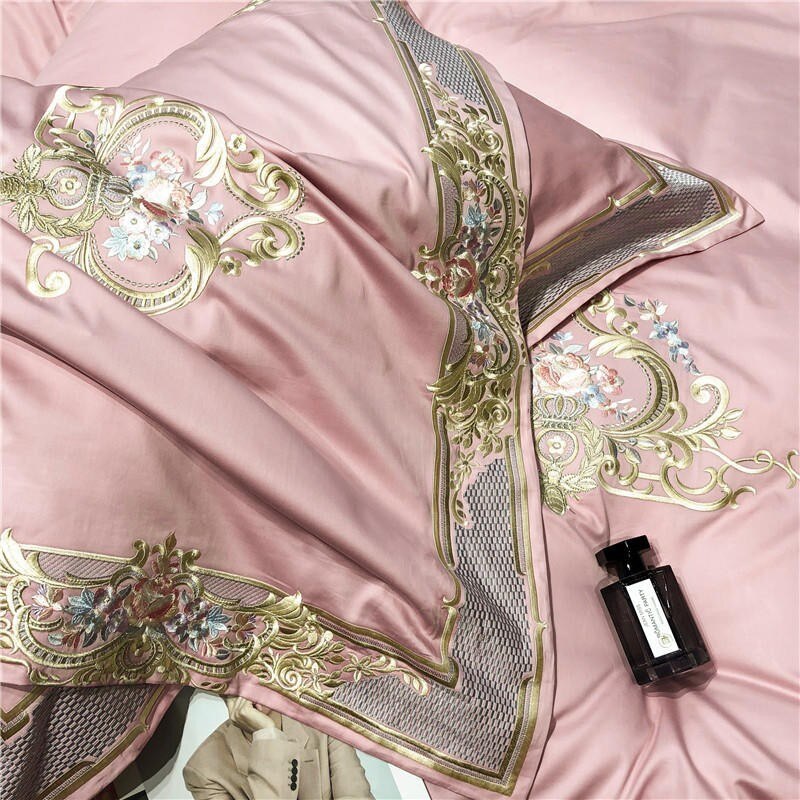 Premium 1000TC Egyptian Cotton US Queen King 104X90&quot; Oversize Bedding Set White Pink Embroidery Duvet Cover Bed Sheet Pillowcase