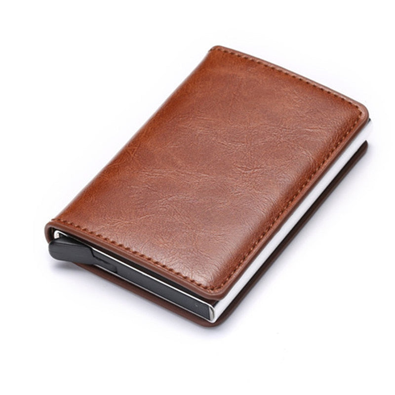 Customized 2022 Credit Card Holder Wallet Men Women RFID Aluminium Bank Cardholder Case Vintage Leather Wallet with Money Clips