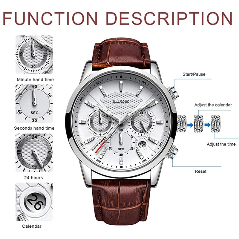 Watches Mens 2022 LIGE Top Brand Luxury Casual Leather Quartz Men&#39;s Watch Business Clock Male Sport Waterproof Date Chronograph