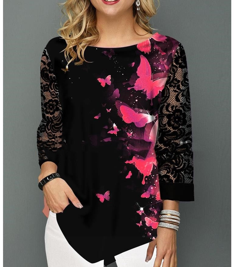 Floral Printed Women Blouse Asymmetric Hem O Neck Long Sleeve Shirts Summer Female Pullover Tops Blusas Fashion Lady Camisa