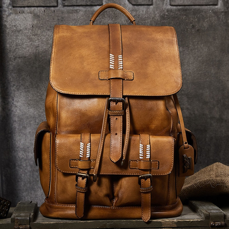 Genuine Leather Men Backpack Travel Shoulder Bag Full Leather Large Capacity Men&#39;s Laptop Backpacks First Layer Cowhide Bags