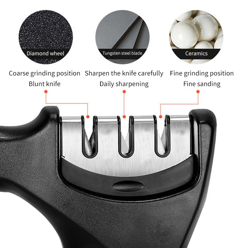 Knife Sharpener Stainless Steel 3 Stages Professional Kitchen Tool Sharpening Stone Manual Kitchen Grindstone Grinder Tools  Des