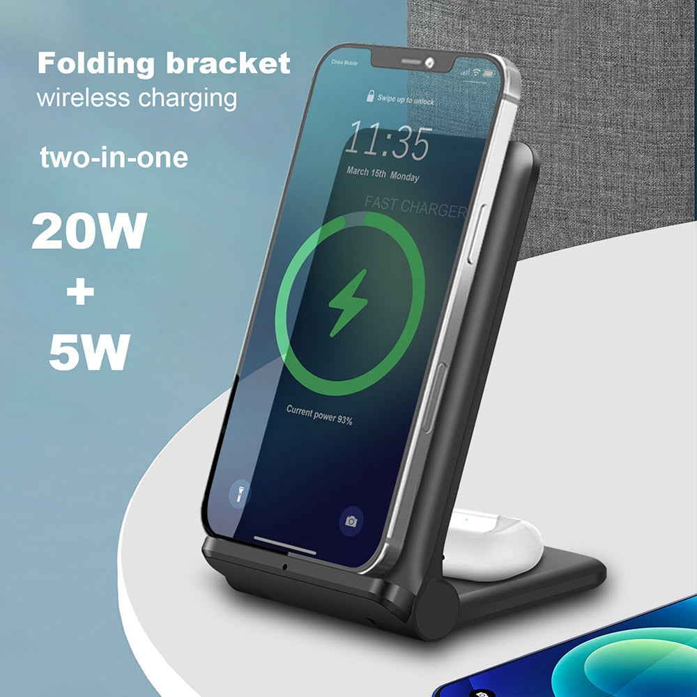 25W Fast Wireless Charger 2 in 1 Qi Charging Dock Station For iPhone 14 13 12 11 XS MAX XR X 8 AirPods 3 Pro Samsung S22 S21 S20