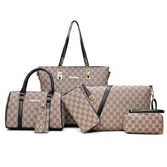 Women Handbag Leather Shoulder Bags Fashion Totes Female Purse Six-Piece Set Designer Brand  Large Capacity Casual