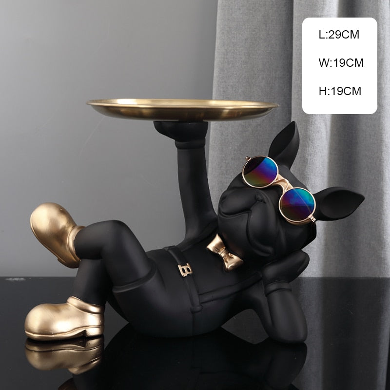 Resin Décor Dog Statue Butler with Tray for Storage Table Live Room French Bulldog Ornaments Decorative Sculpture Craft Gift