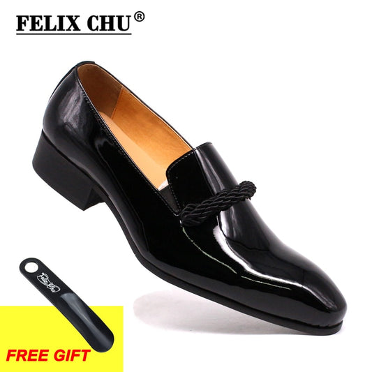 Size 7-13 Mens Dress Shoes Black Patent Leather Men Loafers With Black String Pointed Toe Party Wedding Formal Shoes Luxury