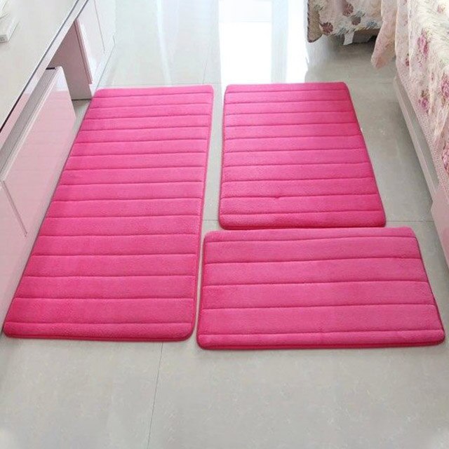 3pcs/set Thicken Floor Carpet for Living Room Non-slip Bathroom Mat Set Coral Fleece Bedside Long Mat Bedroom Door Mat 10 Colors