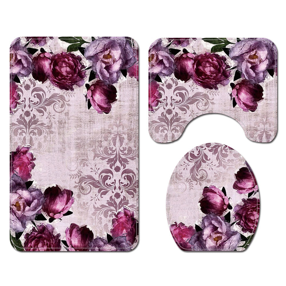 Bathroom Carpet Rug Bath Mat and Shower Curtain Set Bathroom Toilet Rug Bath Mats Home Decor Shower Floor Foot Rug Bathroom Mats