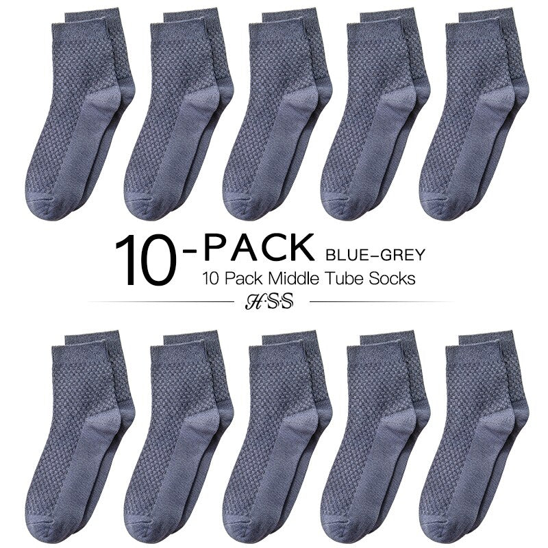 HSS Brand 10 Pairs/Lot Men Bamboo Fiber Socks Men Compression Summer Middle Socks Business Casual Mens Low Sock Big Size EU38-45