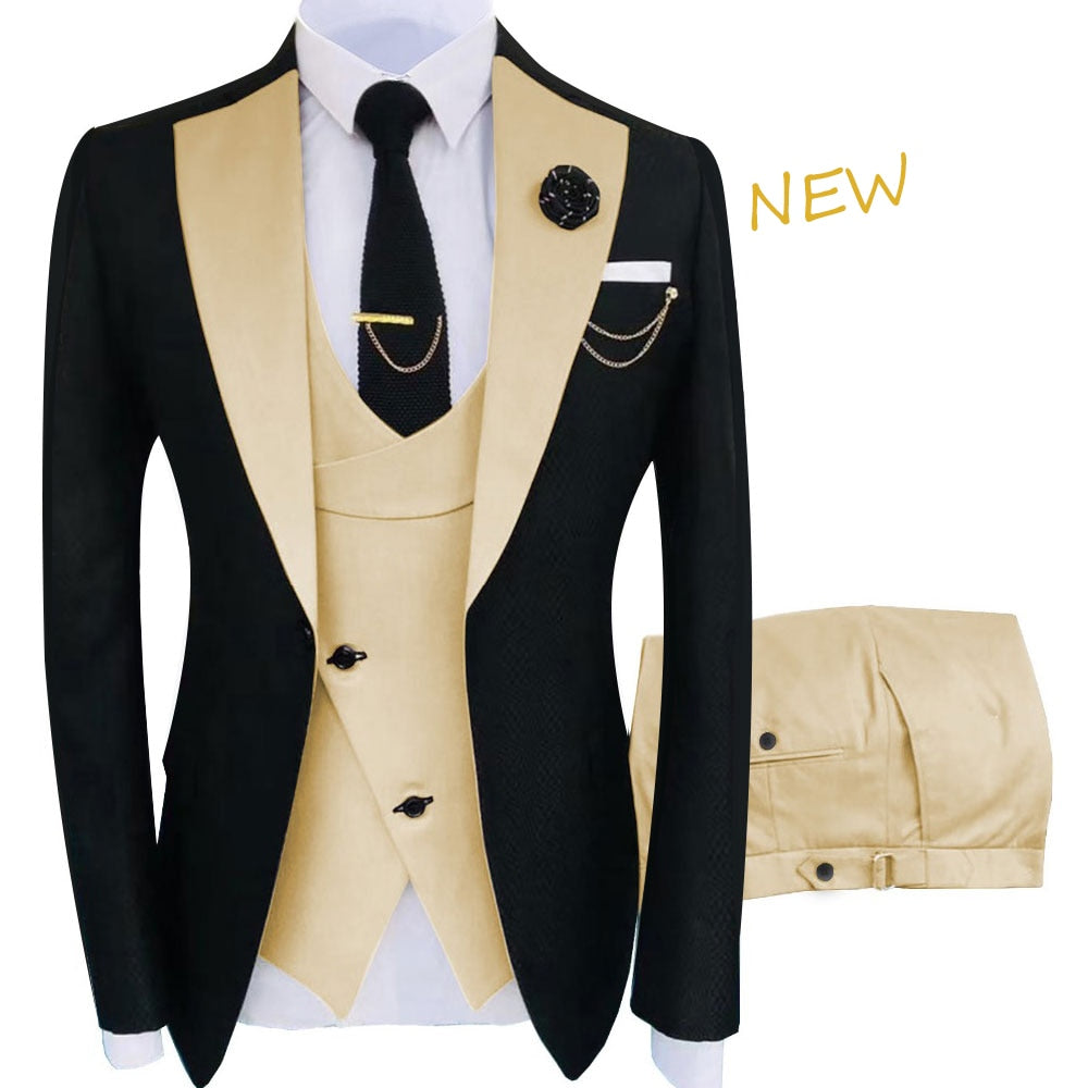 New Costume Homme Popular Clothing Luxury Party Stage Men&#39;s Suit Groomsmen Regular Fit Tuxedo 3 Peice Set Jacket+Trousers+Vest