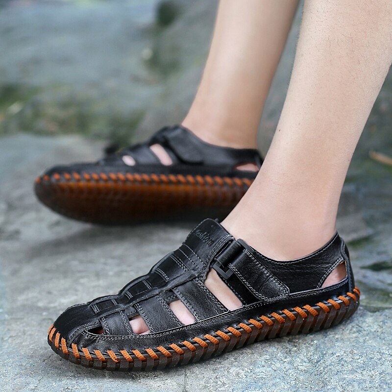 New Summer Men Soft Non-slip Classic Casual Shoes Genuine Leather Cowhide Outdoor Beach Water Trekking Breathable Quality Hiking