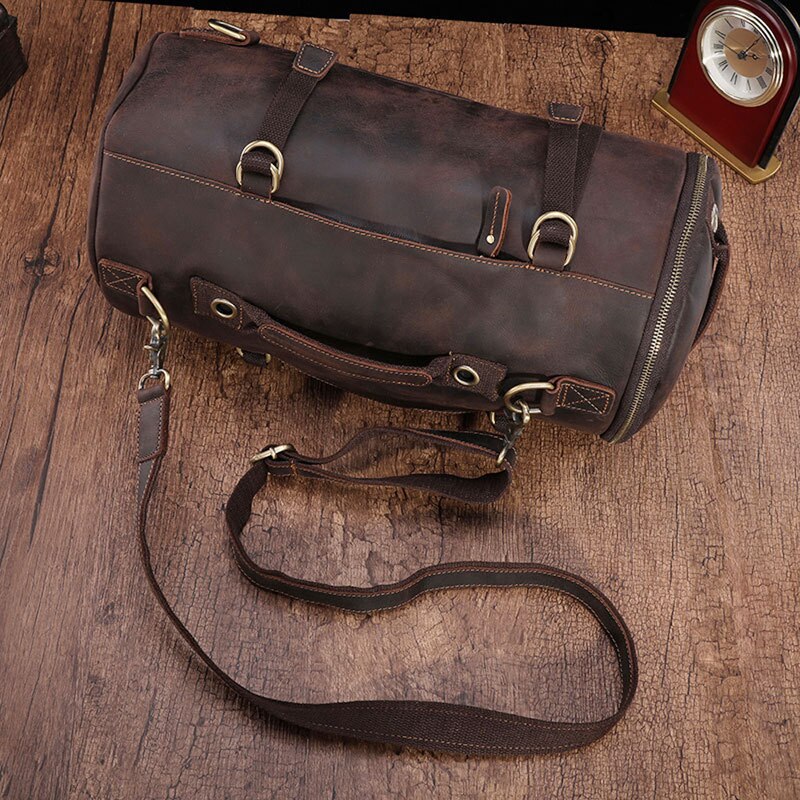 AETOO Vintage Crazy Horse Leather Men&#39;s hand messenger travel bag large capacity luggage bag leather Cow Leather Backpack Travel