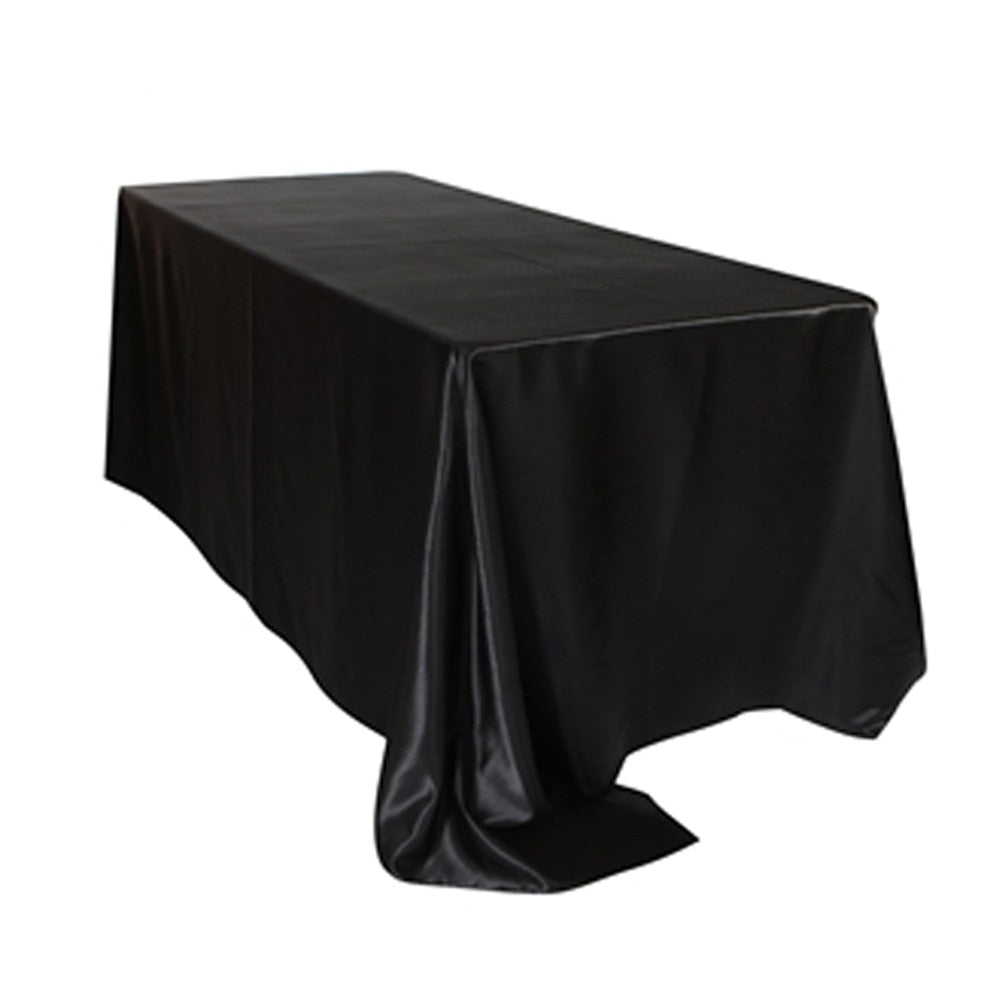 Black White Wedding Satin Tablecloth Table Cloth Rectangle For Hotel Banquet Party Events Decoration Table Cover Topper Overlay