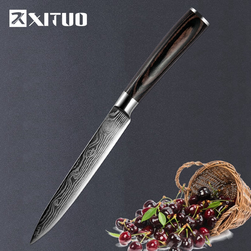 XITUO 1-5PCS set Chef Knife Japanese Stainless Steel Sanding Laser Pattern Knives Professional Sharp Blade Knife Cooking Tool