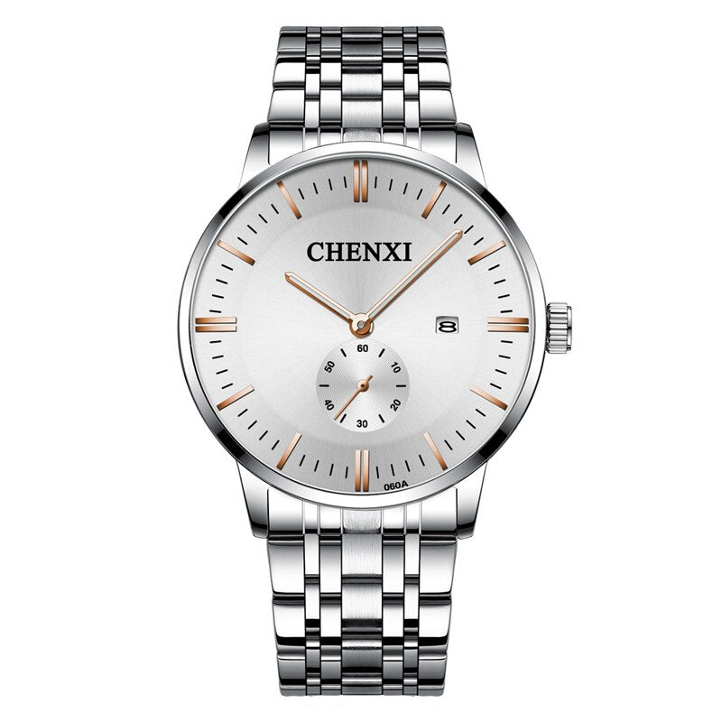 CHENXI Lover&#39;s Wristwatches Women Fashion Watches Men or Lady Quartz Watch Silver Stainless steel Waterproof Clock Date Watches