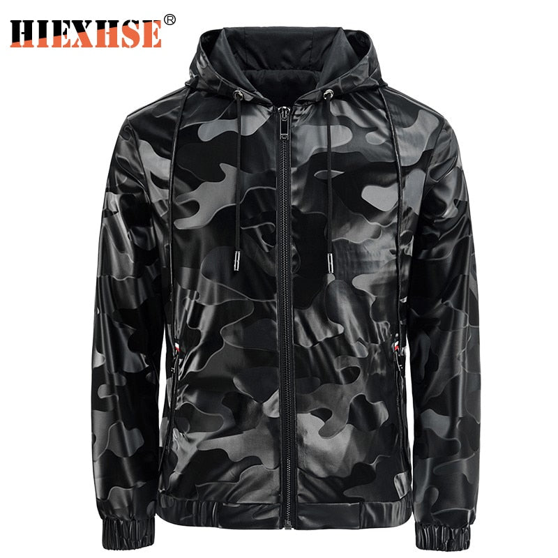 Leather Jacket Men Brand Casual Hooded Coat Faux Leather Jackets Male Camouflage Motorcycle Fashion Biker PU Leather Jacket Men