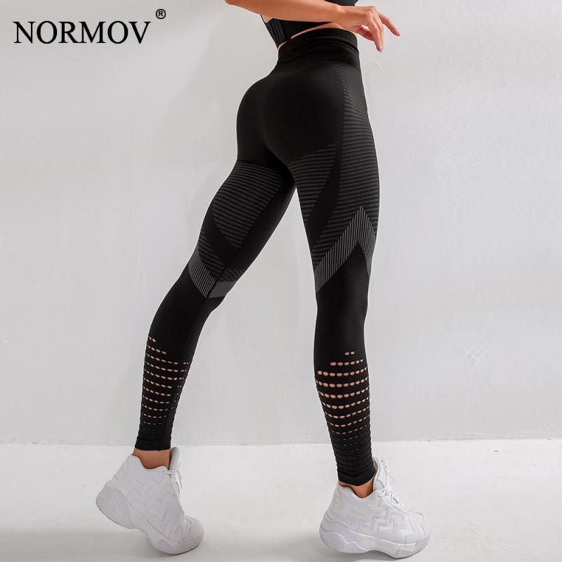 NORMOV Fitness Leggings Women Seamless High Waist Push Up Leggins Black Hollow Out Breathable Quick-drying Workout Femme Jegging