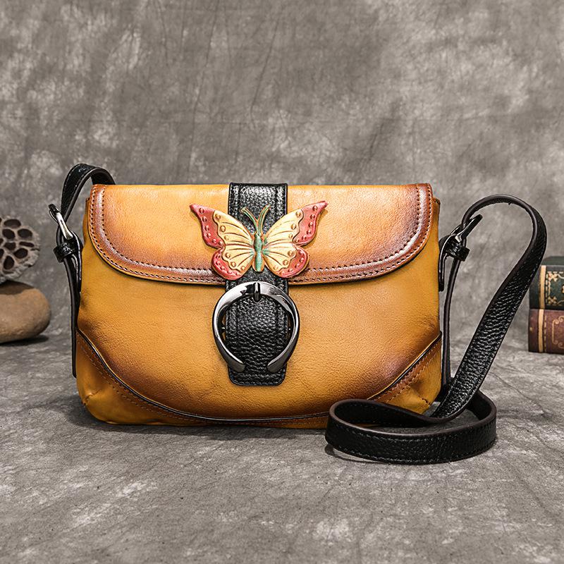 MOTAORA Women Bag Retro Genuine Leather Handbags For Women 2022 New Hand Painted Shoulder Bags Casual Small Messenger Bag Female