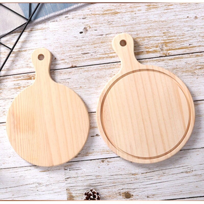 Wooden Pizza board Round with Hand Pizza Baking Tray Pizza Stone Cutting Board Platter Pizza Cake Bakeware Tools