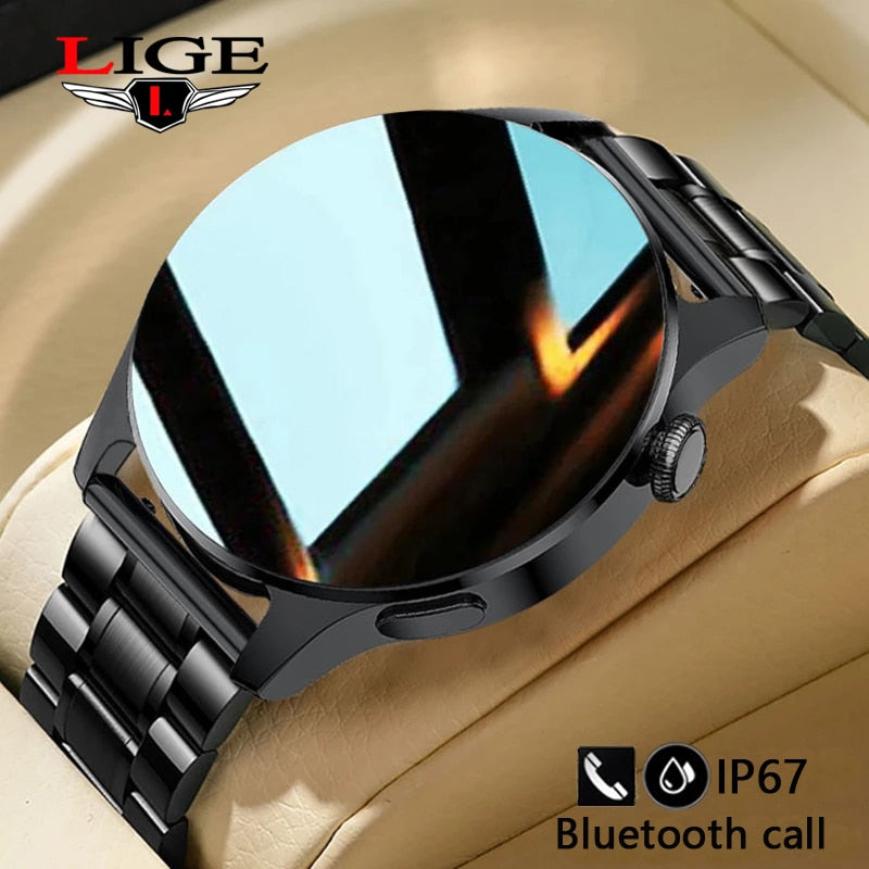 Smart Watch Men- LIGE New Bluetooth Call Smart Watch Men Full Touch Sport Fitness Watches Waterproof Heart Rate Steel Band Smartwatch Android iOS