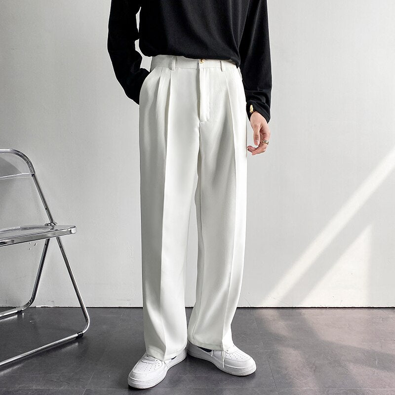 Solid Color Formal Suit Pants Men Korean Fashion Loose Casual Pants Men Harajuku Streetwear Wide-leg Straight-leg Pants Men