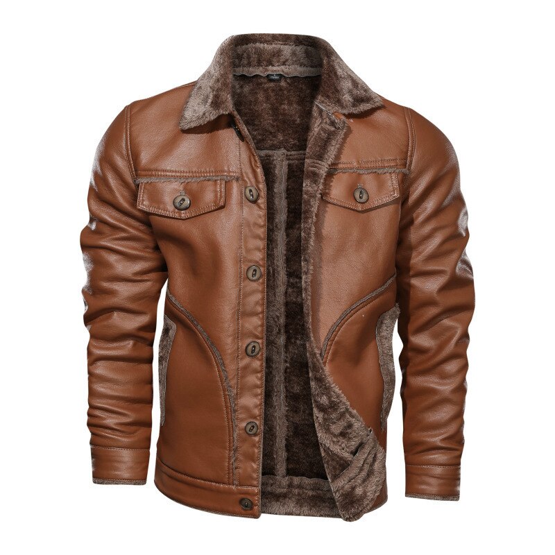 HIEXHSE Men Leather Jacket Winter Faux Leather Coat Parka Motorcycle Bike Bomber Jackets Male Fur Lining Coats 8XL Men&#39;s Cloting