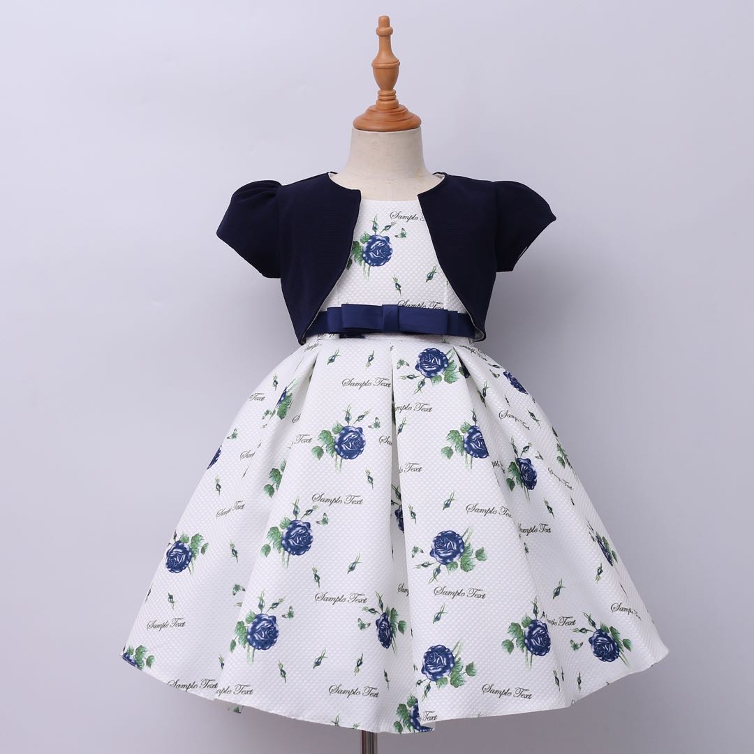 Yoliyolei 2PCS/set New Girls Dress Autumn Printing floral Kids Dresses Baby Girls ball gown Party Clothes with short sleeve coat