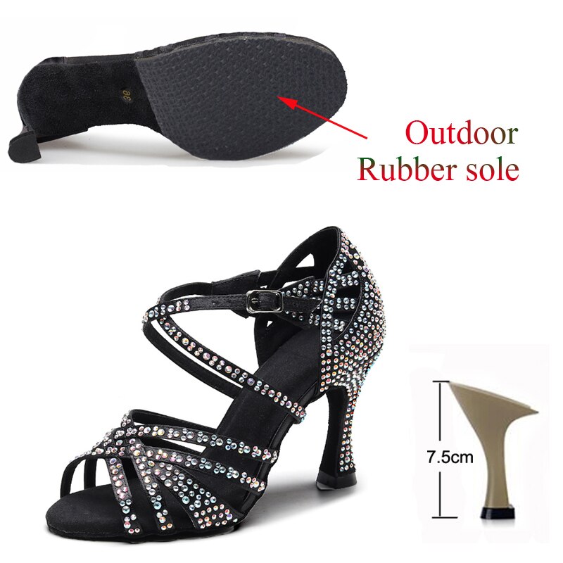 Latin Dance Shoes Ladies Salsa Tango Sneakers Training Dance Shoes High Heel Sandals Summer Square Dance Shoes Bronze Black