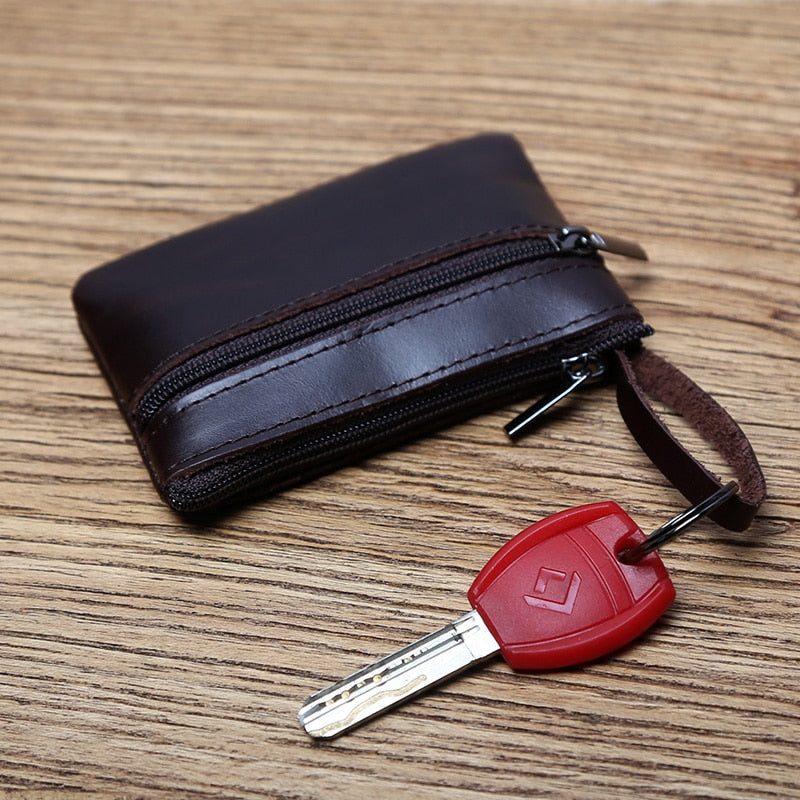 Genuine Leather Mini Coin Purse for MenTop Layer Cowhide Wallet Women Zipper Vintage Card Bag Short Lady Wallet Key Case NZPJ