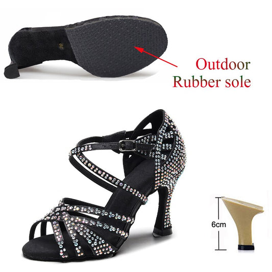 Latin Dance Shoes Ladies Salsa Tango Sneakers Training Dance Shoes High Heel Sandals Summer Square Dance Shoes Bronze Black