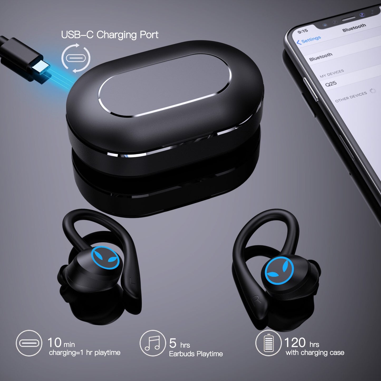 TWS Wireless Earphones Bluetooth-compatible Headphone 9D Stereo Sports Waterproof Earbuds Headsets With Microphone Charging Box