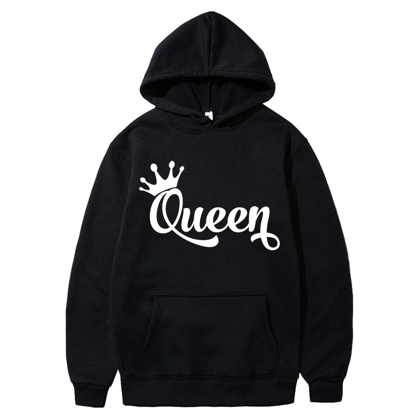 King or Queen Letters Printed Crown Design Couple Hooded Sweatshirt Men Autumn Winter Streetwear Lover Casual Pullover Hoodies