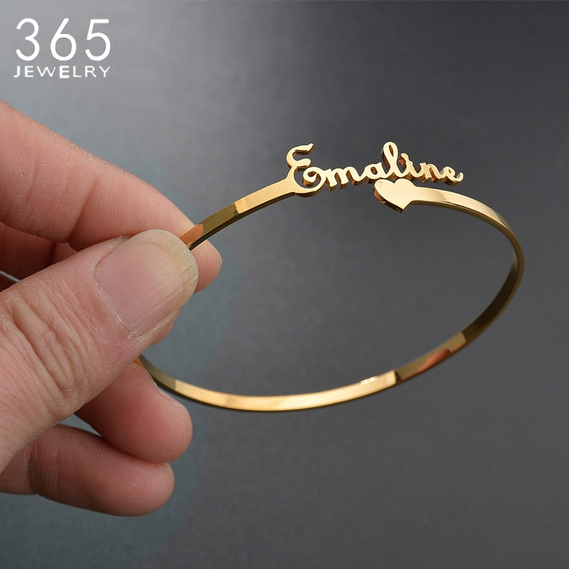 20 Styles New Stainless Steel Customized Bangle Personalized Nameplate Letter Heart Bracelet For Women Girl Jewelry Wedding Gift