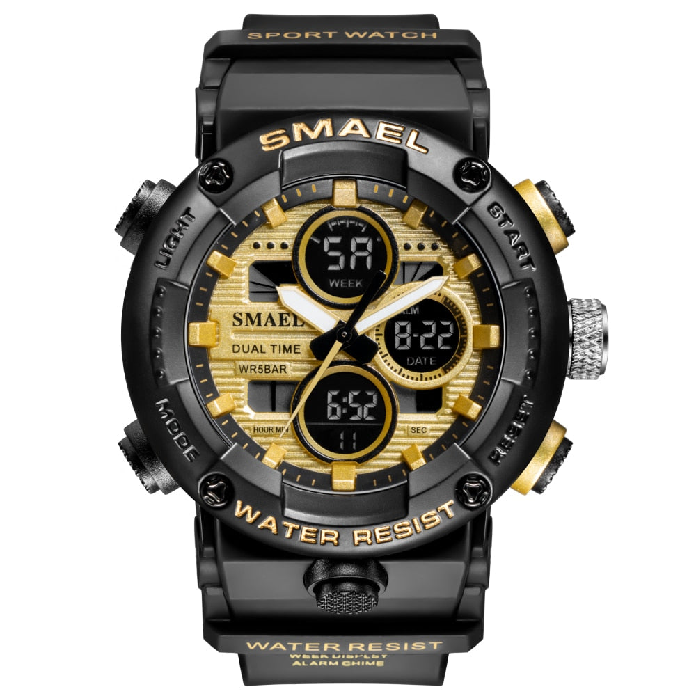 SMAEL Mens Watches Military 50m Waterproof Sport Stopwatch Alarm LED Digital Watch Men Big Dial Clock For Male Relogio Masculino